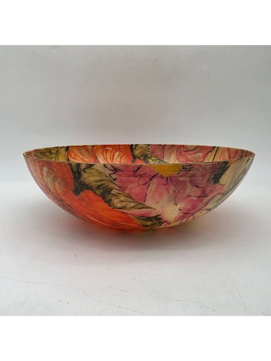 MCM Fiberglass Bowl 11" Diameter Floral Pink Orange Design Vibrant Groovy - Picture 5 of 9